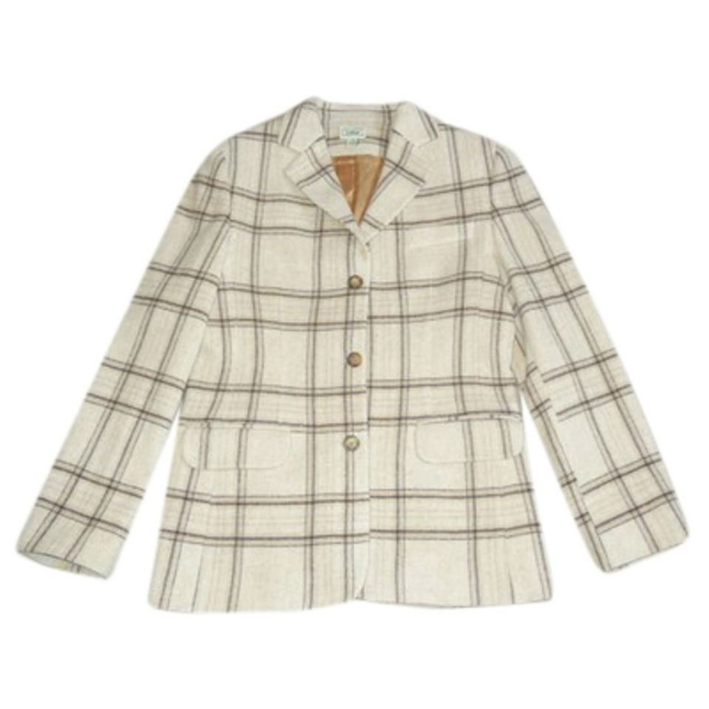 LL BEAN Beige Check Cashmere Wool Blend Blazer 6